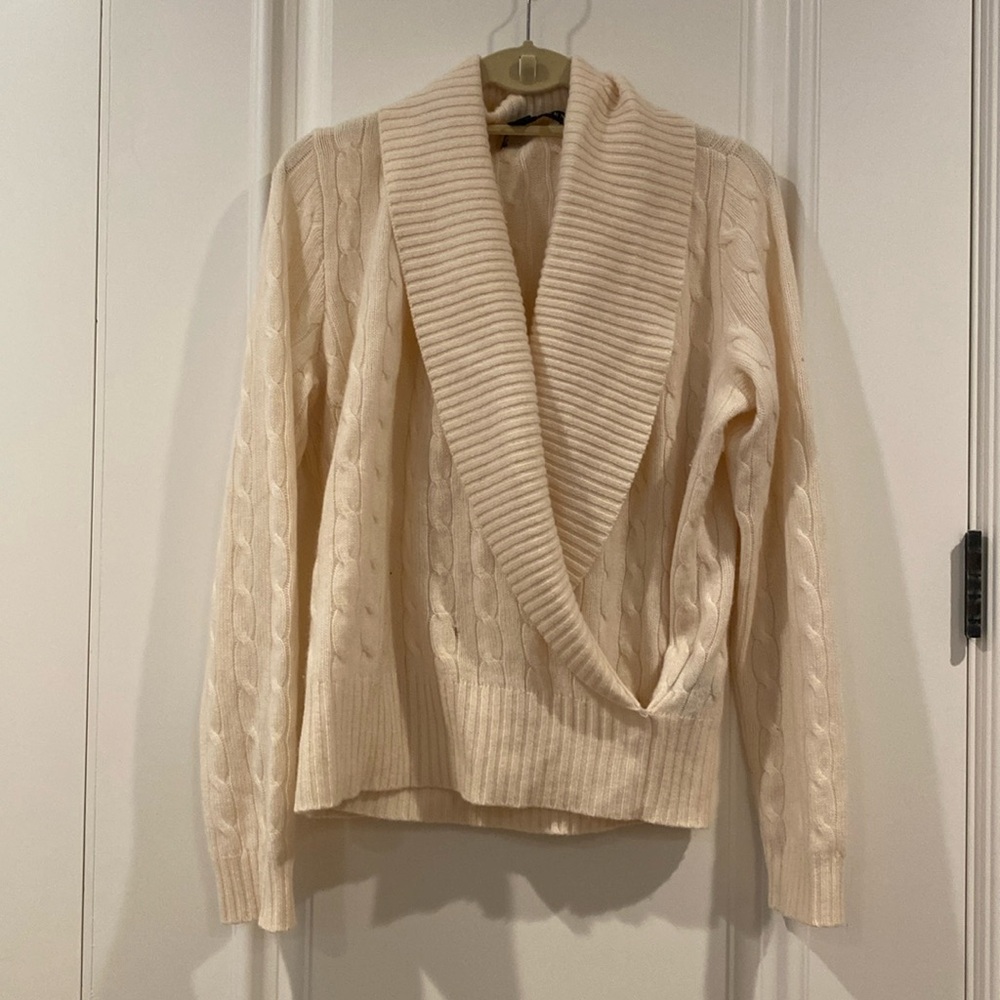 Ralph Lauren 100% cashmere cream wrap detail sweater